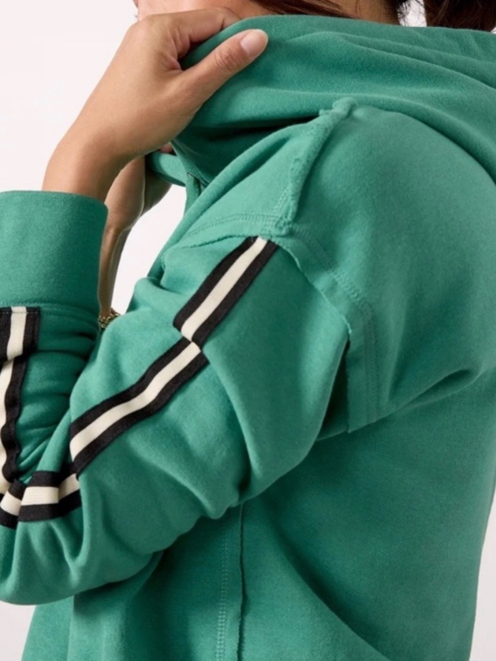 Evereve Cropped Kerry Tape Trim Stripe Drawstring Hoodie